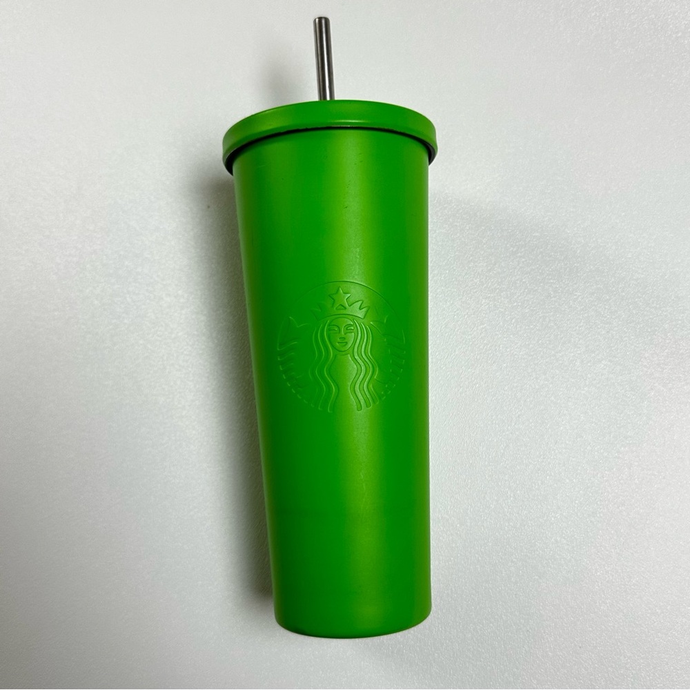 Starbucks Tumbler 24 Oz Matte Neon Lime Green With Metal Straw Cold Drink